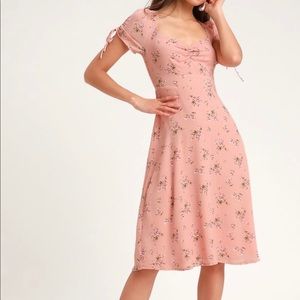 Lulus Peach Flower Dress with Sleeves